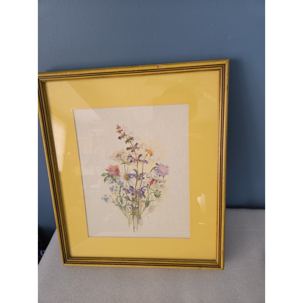 Vintage Botanical Illustration: Wildflower Bouquet with Beetle - Framed Artwork